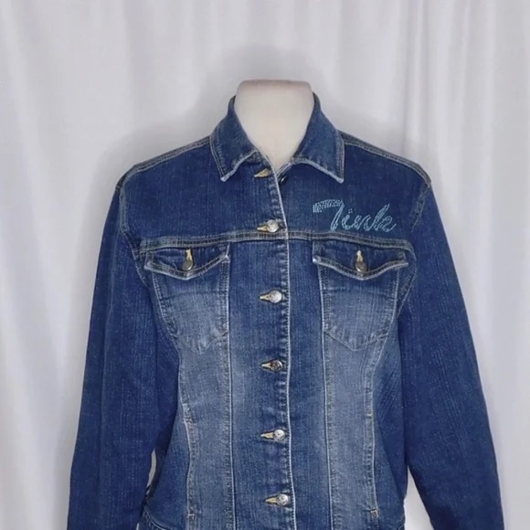 Vintage DISNEY STORE Jean Denim Tinkerbell Tink Jean Jacket Rhinestone Large - Picture 3 of 13
